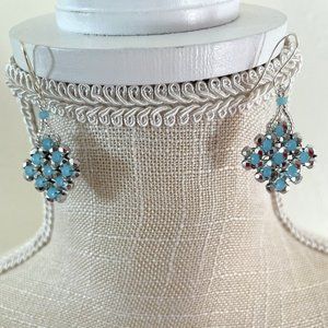 Hand Beaded Swarovski Crystal Turquoise colored Earrings
